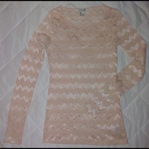 Forever 21 Pink Sheer Lace Top Medium